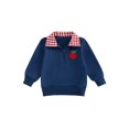 thumbnail image 1 of RUINIXCW Toddler Baby Boy Girl Back to School Outfit Spring Fall Winter Sweatshirt Infant Boy Girl Clothes Apple Half Zip Collar Long Sleeve Shirt Top, 1 of 10