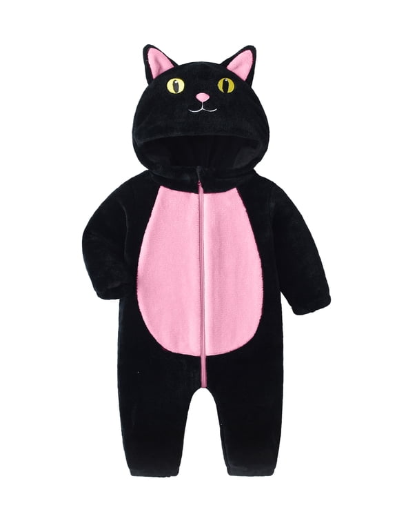 Toddler Baby Boy Girl Cat Costume Kids Halloween Animal Costume Infant Cosplay Outfit Fall Winter Jumpsuit Long Sleeve Zip Hooded Snowsuit