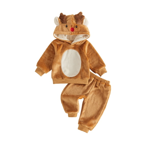 RUINIXCW Toddler Baby Boy Girl Christmas Outfit Kids Reindeer Costume Infant Baby Boy Girl Fall Winter Clothes Warm Fleece Antler Hoodie and Pants Set