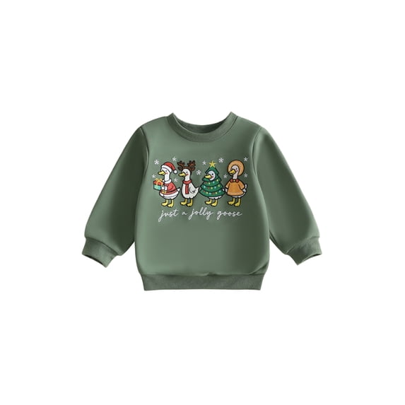 RUINIXCW Toddler Baby Boy Girl Christmas Sweatshirts Just A Jolly Goose Outfit Fall Winter Sweatshirt Clothes Goose Embroidery Long Sleeve Pullover Tops