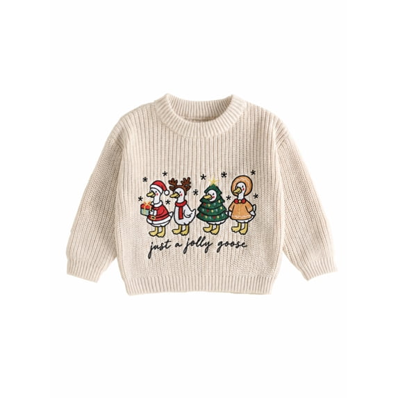 RUINIXCW Toddler Baby Boy Girl Christmas Ugly Sweater Outfit Kids Fall Winter Sweaters Goose Embroidery Knitwear Jumper Pullover Tops Xmas Clothes