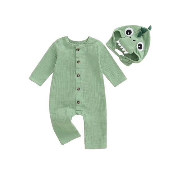 RUINIXCW Toddler Baby Boy Girl Dinosaur Costume Infant Boys Halloween Outfit Romper Spring Fall Winter Clothes Long Sleeve Button Up Jumpsuit Hat