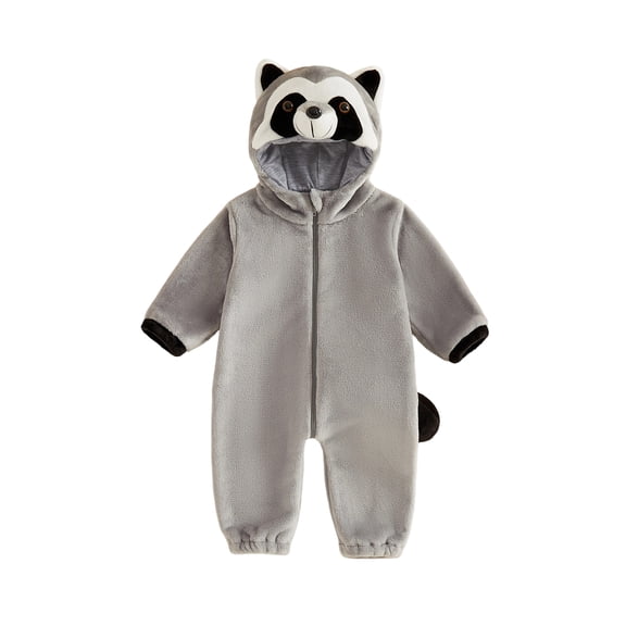 RUINIXCW Toddler Baby Boy Girl Halloween Raccoon Costume Cosplay Outfit Infant Fall Winter Clothes Snowsuit Fleece Jumpsuit Long Sleeve Hooded Romper