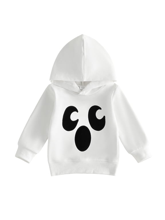 Toddler Baby Boy Girl Halloween Hoodie Little Boy Girl Fall Winter Outfit Long Sleeve Pumpkin Ghost Print Hooded Shirt Jumper Pullover Tops