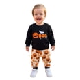 thumbnail image 1 of RUINIXCW Toddler Baby Boy Girl Halloween Outfit Infant Baby Boy Girl Fall Winter Clothes Pumpkin Bat Embroidery Long Sleeve Sweatshirt with Pants Set, 1 of 8