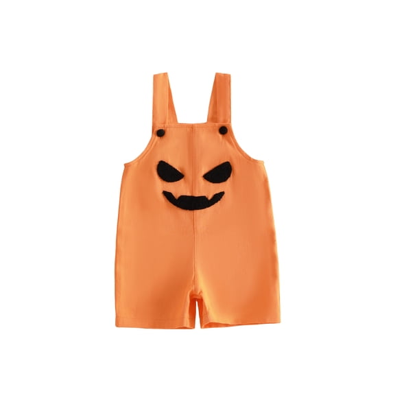 RUINIXCW Toddler Baby Boy Girl Halloween Overalls Outfit Summer Fall Clothes Romper Bib Overalls Devil Pumpkin Face Printed Sleeveless Jumpsuit Shorts