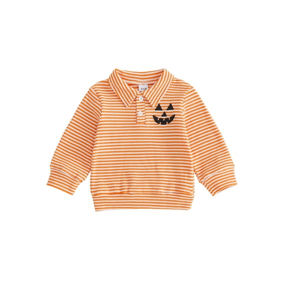 RUINIXCW Toddler Baby Boy Girl Halloween Shirts Outfit Infant Baby Boys Girls Fall Sweatshirt Clothes Pumpkin Grimace Ghost Long Sleeve Waffled Striped Lapel Half Button Pullover Shirt Tops