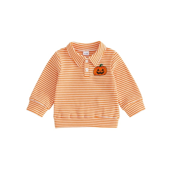 RUINIXCW Toddler Baby Boy Girl Halloween Shirts Outfit Infant Baby Boys Girls Fall Sweatshirt Clothes Pumpkin Grimace Ghost Long Sleeve Waffled Striped Lapel Half Button Pullover Shirt Tops