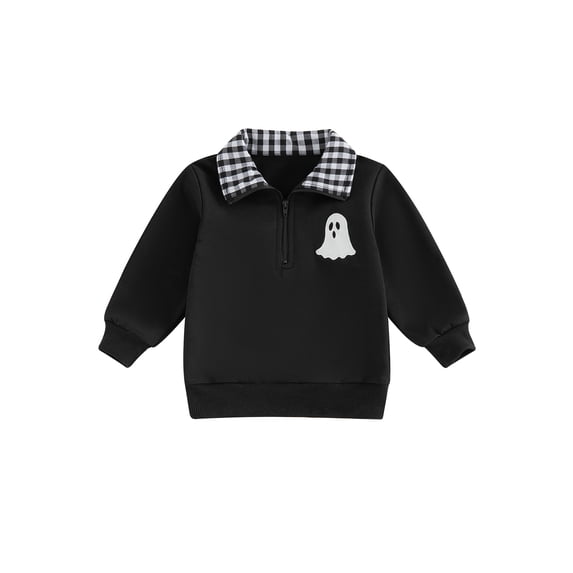 RUINIXCW Toddler Baby Boy Girl Halloween Sweatshirt Outfit Infant Fall Winter Clothes Embroidery Plaid Lapel Half Zipper Long Sleeve Pullover Tops