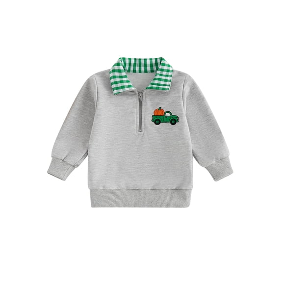 RUINIXCW Toddler Baby Boy Girl Halloween Sweatshirt Outfit Infant Fall Winter Clothes Embroidery Plaid Lapel Half Zipper Long Sleeve Pullover Tops