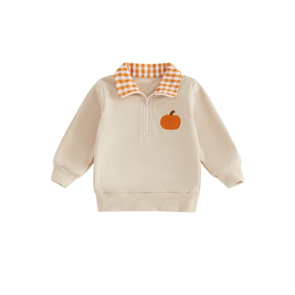RUINIXCW Toddler Baby Boy Girl Halloween Sweatshirt Outfit Infant Fall Winter Clothes Embroidery Plaid Lapel Half Zipper Long Sleeve Pullover Tops