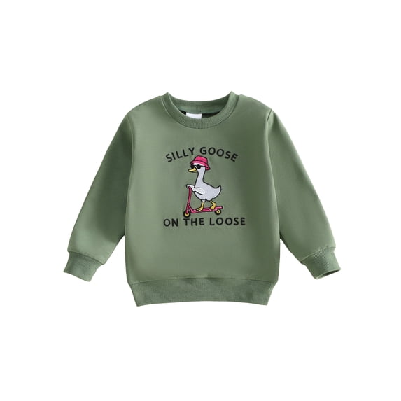 RUINIXCW Toddler Baby Boy Girl Silly Goose Outfit Infant Baby Girl Boy Fall Sweatshirt Clothes Goose Letters Embroidery Long Sleeve Crew Neck Pullover Tops