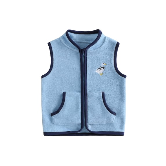 RUINIXCW Toddler Baby Boy Girl Thin Fleece Vest Jacket Infant Boy Fall Winter Clothes Zip Up Stand Collar Goose Embroidery Sleeveless Jacket Pocket