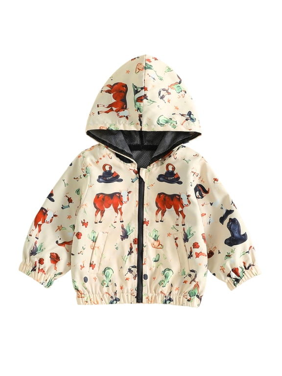 Toddler Baby Boy Girl Windbreaker Jacket Western Cowboy Outfit Infant Boy Zip Up Hoodie Spring Fall Winter Long Sleeve Hooded Jackets Coats