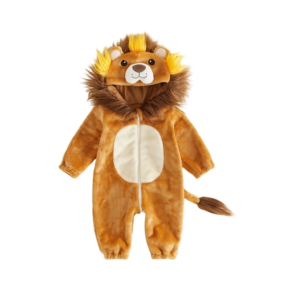 RUINIXCW Toddler Baby Boy Halloween Lion Costume Kids Cosplay Outfit Infant Fall Winter Clothes Snowsuit Fleece Jumpsuit Long Sleeve Hooded Romper