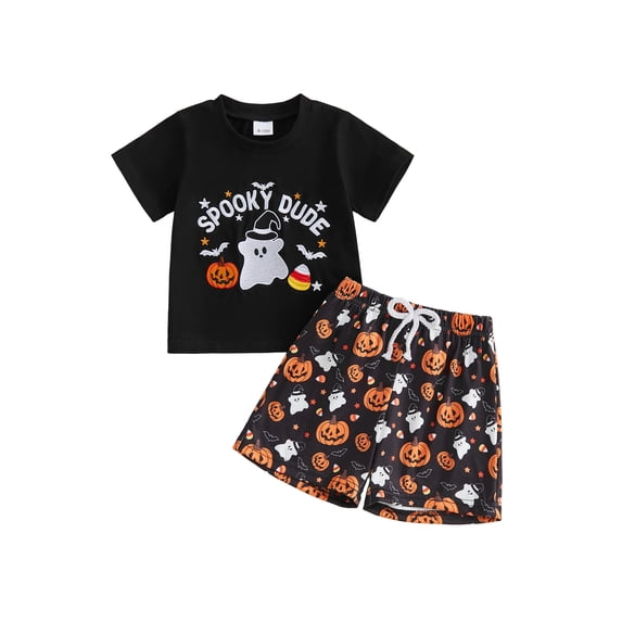 RUINIXCW Toddler Baby Boy Halloween Outfit Embroidery Short Sleeve Tops and Shorts