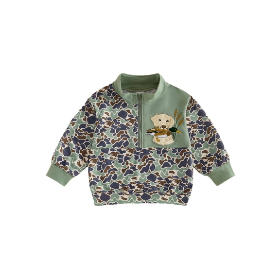 RUINIXCW Toddler Baby Boy Hunting Outfit Little Boys Fall Winter Sweatshirt Kids Quarter Zipper Stand Collar Embroidery Camouflage Pullover Shirt Top
