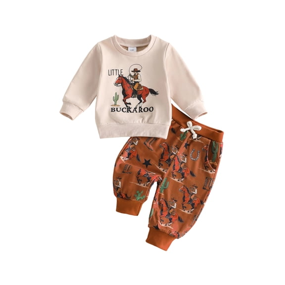 Western Toddler Baby Boy Cowboy Outfit Infant Boys Spring Fall Winter Clothes Racing Letter Print Long Sleeve Sweatshirts and Jogger Pants Set