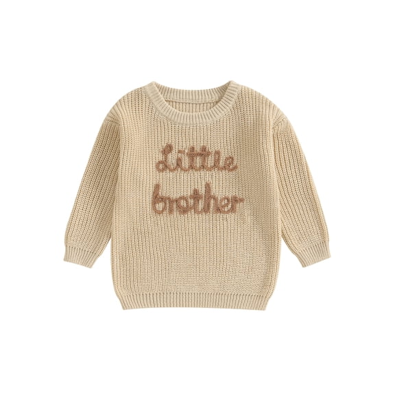 RUINIXCW Toddler Baby Boy Sweater Little Brother Outfit Infant Boys Spring Fall Winter Knit Sweaters Clothes Long Sleeve Letter Embroidery Knit Tops