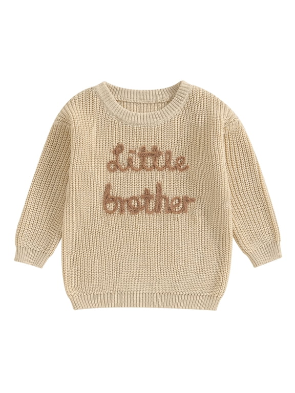 Toddler Baby Boy Sweater Little Brother Outfit Infant Boys Spring Fall Winter Knit Sweaters Clothes Long Sleeve Letter Embroidery Knit Tops