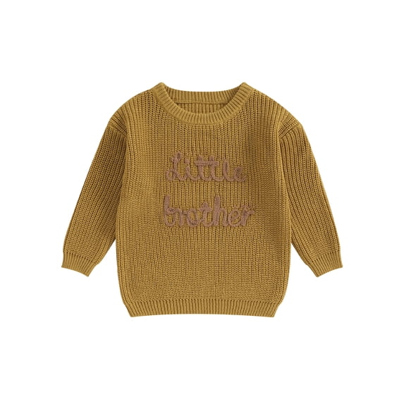 RUINIXCW Toddler Baby Boy Sweater Little Brother Outfit Infant Boys Spring Fall Winter Knit Sweaters Clothes Long Sleeve Letter Embroidery Knit Tops