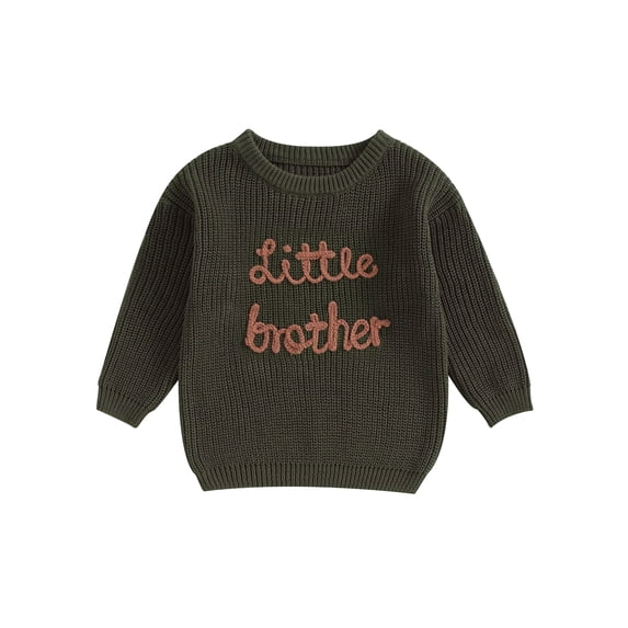 RUINIXCW Toddler Baby Boy Sweater Little Brother Outfit Infant Boys Spring Fall Winter Knit Sweaters Clothes Long Sleeve Letter Embroidery Knit Tops