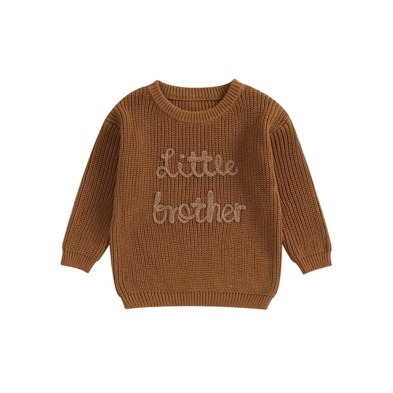 RUINIXCW Toddler Baby Boy Sweater Little Brother Outfit Infant Boys Spring Fall Winter Knit Sweaters Clothes Long Sleeve Letter Embroidery Knit Tops