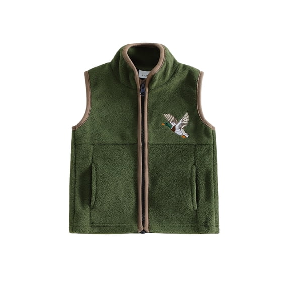 RUINIXCW Toddler Baby Boy Thin Fleece Vest Infant Baby Boy Fall Winter Clothes Zip Up Stand Collar Mallard Duck Embroidery Sleeveless Jacket Pocket