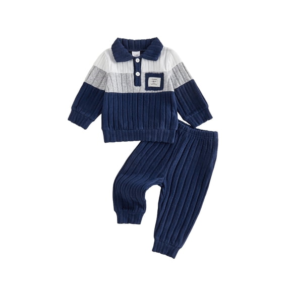 RUINIXCW Toddler Baby Boy Winter Fall Outfits Contrast Patch Long Sleeve Button Lapel Sweatshirt and Pants 2 Piece Set