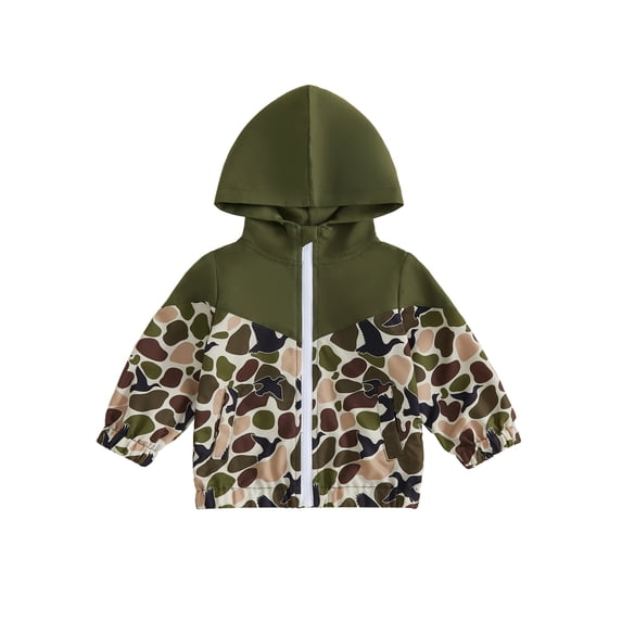 RUINIXCW Toddler Baby Boys Hooded Jacket Fashion Camouflage Patchwork Long Sleeve Zip Up Fall Coat