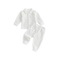 thumbnail image 1 of RUINIXCW Toddler Baby Boys Outfit Solid Color Long Sleeve Lapel Shirt with Pants, 1 of 8