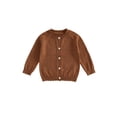 thumbnail image 1 of RUINIXCW Toddler Baby Cardigan Sweater Solid Color Ribbed Trim Button Down Crew Neck Long Sleeve Knitted Tops, 1 of 8