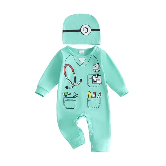 RUINIXCW Toddler Baby Doctor Costume Newborn Halloween Costume Infant Boy Girl Spring Fall Winter Clothes Long Sleeve Romper Jumpsuit and Hat Set