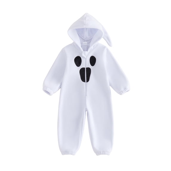 RUINIXCW Toddler Baby Ghost Jumpsuit Fashion Long Sleeve Halloween Zip Up Hooded Romper