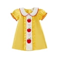 thumbnail image 1 of RUINIXCW Toddler Baby Girl Back to School Dress Kids Kindergarten First Day of School Outfits Toddler Girl Summer Fall Dress Puff Short Sleeve Doll Collar Apple Bow Embroidery Ruffle Trim Dress, 1 of 9