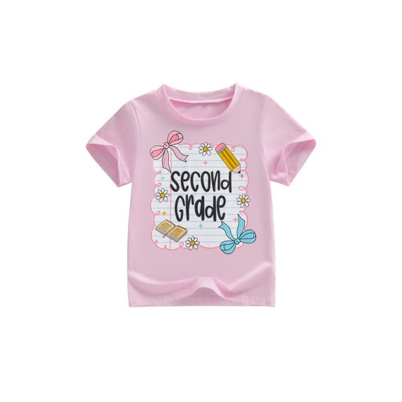 RUINIXCW Toddler Baby Girl Back to School T Shirt First Day of School Outfit Little Girl Pre Kindergarten First Second Third Fourth Fifth Grade Short Sleeve Casual Summer Tops 4-11Y