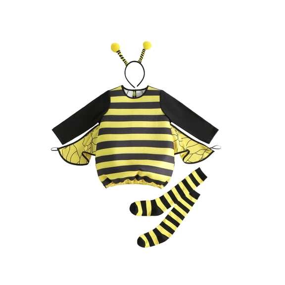 RUINIXCW Toddler Baby Girl Bee Costume Kids Halloween Animal Costume with Wings Antennae Headband Stockings 3 Piece Set Birthday Party Cosplay Outfit