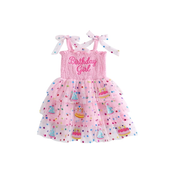 RUINIXCW Toddler Baby Girl Birthday Dress Cake Smash Outfit Little Girl Smocked Tulle Tutu Dress Embroidery Tie-Up Sleeveless Princess Party Dress