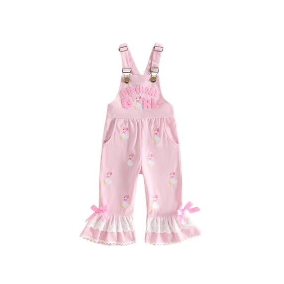 RUINIXCW Toddler Baby Girl Birthday Outfit Adjustable Strap Romper Overalls Cake Smash Outfit 1 2 3 4 5 Years Old Birthday Clothes Goose Strawberry Flare Pants Jumpsuit