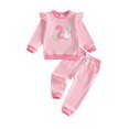 thumbnail image 1 of RUINIXCW Toddler Baby Girl Second Birthday Outfit Infant Girl Spring Fall Winter Clothes Duck Waffled Striped Long Sleeve Sweatshirt Tops and Pants Set, 1 of 9