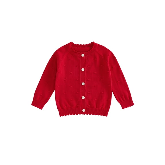 RUINIXCW Toddler Baby Girl Boy Cardigan Sweater Kids Fall Winter Warm Knit Sweaters Jacket Newborn Infant Scalloped Edge Dots Long Sleeve Button Down Knitwear Coat Tops