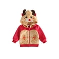 thumbnail image 1 of RUINIXCW Toddler Baby Girl Boy Christmas Reindeer Jacket Outfit Infant Fall Winter Xmas Clothes Plush Long Sleeve Zip Embroidery Hoodie Coat Outwear, 1 of 10
