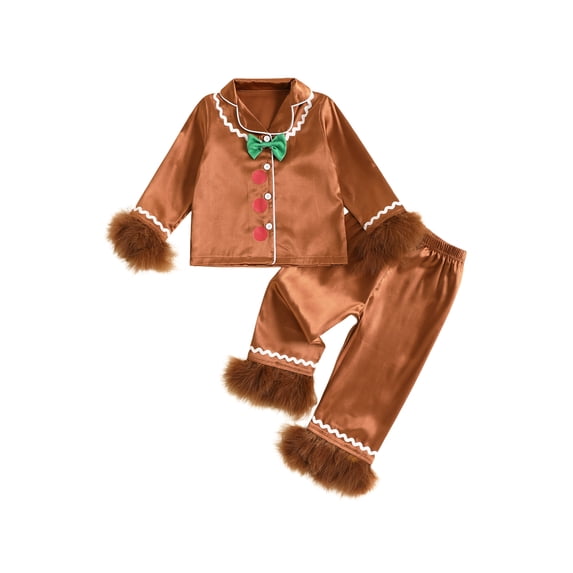 RUINIXCW Toddler Baby Girl Boy Christmas Silk Satin Pajama Set Big Girls Boys Gingerbread PJS Fall Winter Button Down Long Sleeve Shirt Pants Set