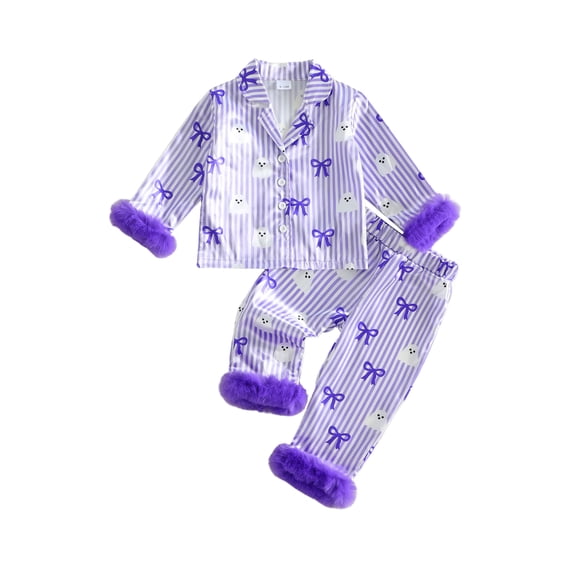 RUINIXCW Toddler Baby Girl Boy Halloween Silk Satin Pajama Set Little Girls PJS Fall Winter Sleepwear Striped Button Down Long Sleeve Shirt Pants Set