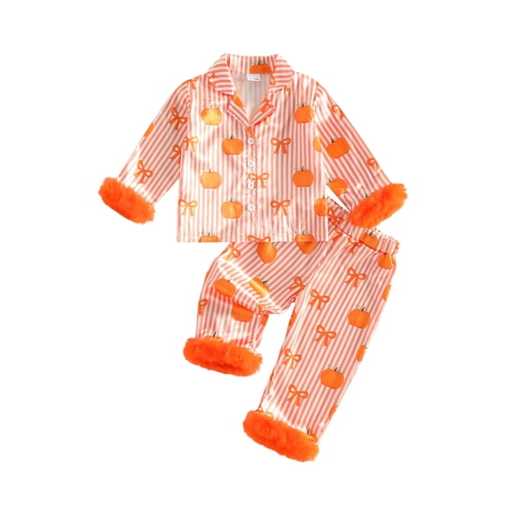 RUINIXCW Toddler Baby Girl Boy Halloween Silk Satin Pajama Set Little Girls PJS Fall Winter Sleepwear Striped Button Down Long Sleeve Shirt Pants Set