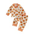thumbnail image 1 of RUINIXCW Toddler Baby Girl Boy Halloween Silk Stain Pajamas Set Girls Boys Fall Winter Sleepwear Pumpkin Button Down Collar Long Sleeve Shirt Pants, 1 of 10