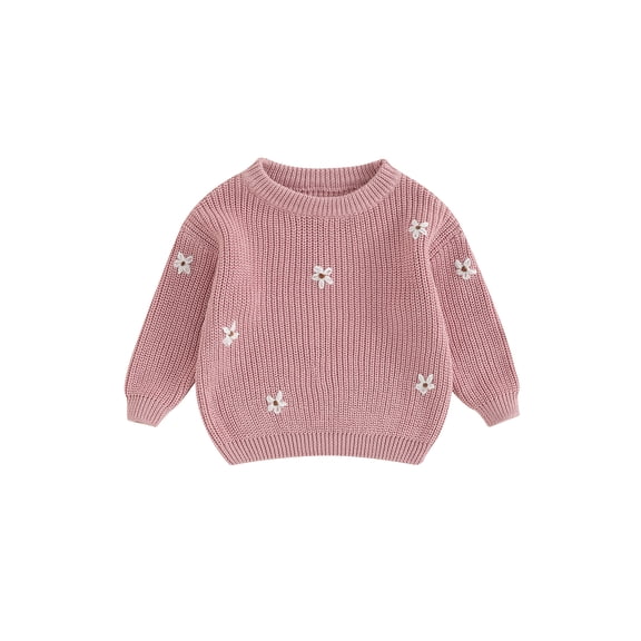 RUINIXCW Toddler Baby Girl Boy Knit Sweaters Newborn Infant Girl Fall Winter Clothes Kids Flower Jacquard Long Sleeve Knitwear Jumper Pullover Top