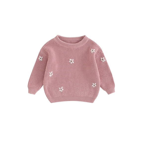 RUINIXCW Toddler Baby Girl Boy Knit Sweaters Newborn Infant Girl Fall Winter Clothes Kids Flower Jacquard Long Sleeve Knitwear Jumper Pullover Top