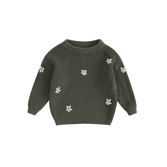 RUINIXCW Toddler Baby Girl Boy Knit Sweaters Newborn Infant Girl Fall Winter Clothes Kids Flower Jacquard Long Sleeve Knitwear Jumper Pullover Top