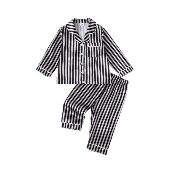 RUINIXCW Toddler Baby Girl Boy Silk Satin Pajamas Set Kids Spring Fall Winter PJS Set Sleepwear Striped Button Down Collar Long Sleeve Shirt Tops and Pants Set Loungewear Homewear